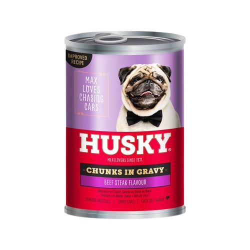 Husky Chunks in gravy steak dog food