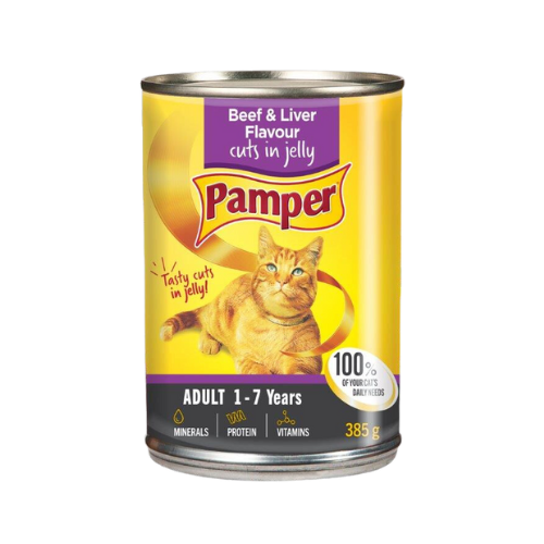 Pamper beef & liver cuts in jelly tin cat food