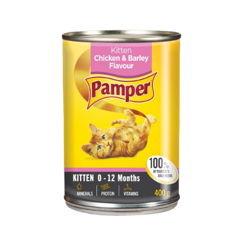 Pamper chicken & barley tin kitten food
