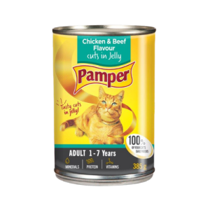 Pamper Tin Adult Chunks in Jelly Chicken & Beef 385g