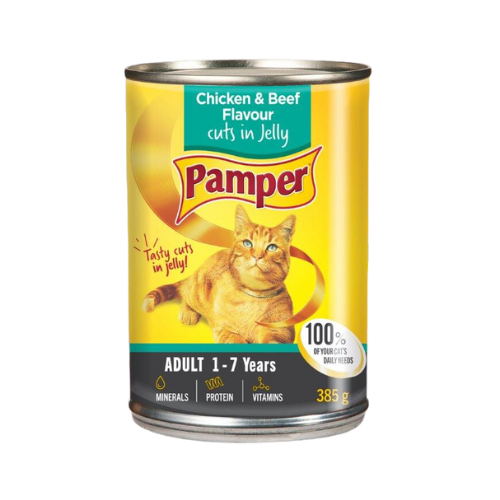 Pamper chicken & beef cuts in jelly tin cat food