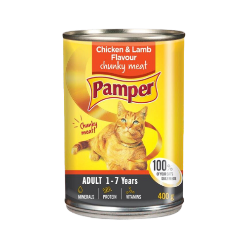 Pamper chicken & lamb chunky meat cat food