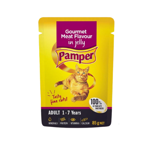 Pamper gourmet meat in jelly cat food