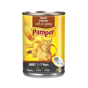 Pamper Tins Adult Chunks in Gravy Steak 12X385g