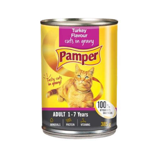 Pamper turkey cuts in gravy tin cat food
